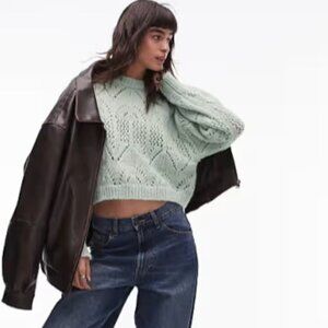 Topshop Open Knit Eyelash Textured Crewneck Sweater Soft Mint Green Women 8–10 N